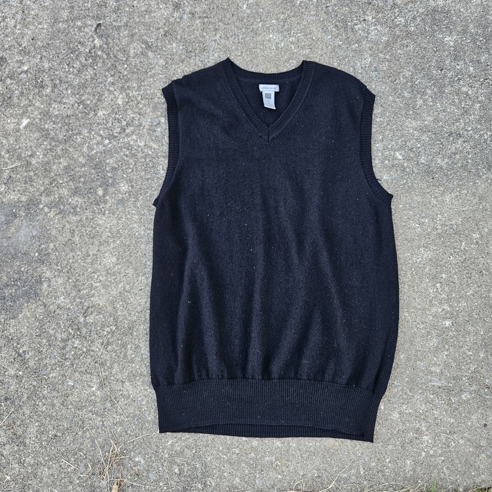 Gap Vest Mens Medium Merino Wool V-Neck Black Pullover Natural Fibers Cozy Soft